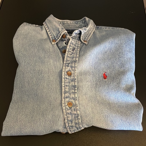 Ralph Lauren Sport Denim Oxford Jacket Large lightweight Size 10 Vintage GOOD - Picture 7 of 15